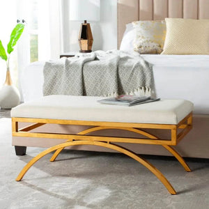 Modern Gold Leg Upholstered Bench With Arch Design