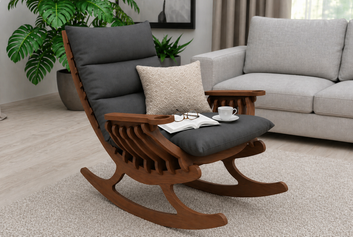 Modern Solid Wood Rocking Chair with Cushioned Seat & Backrest