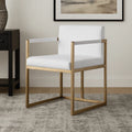 Modern Accent Chair – Upholstered Dining Seating with Gold Metal Arms – Furely
