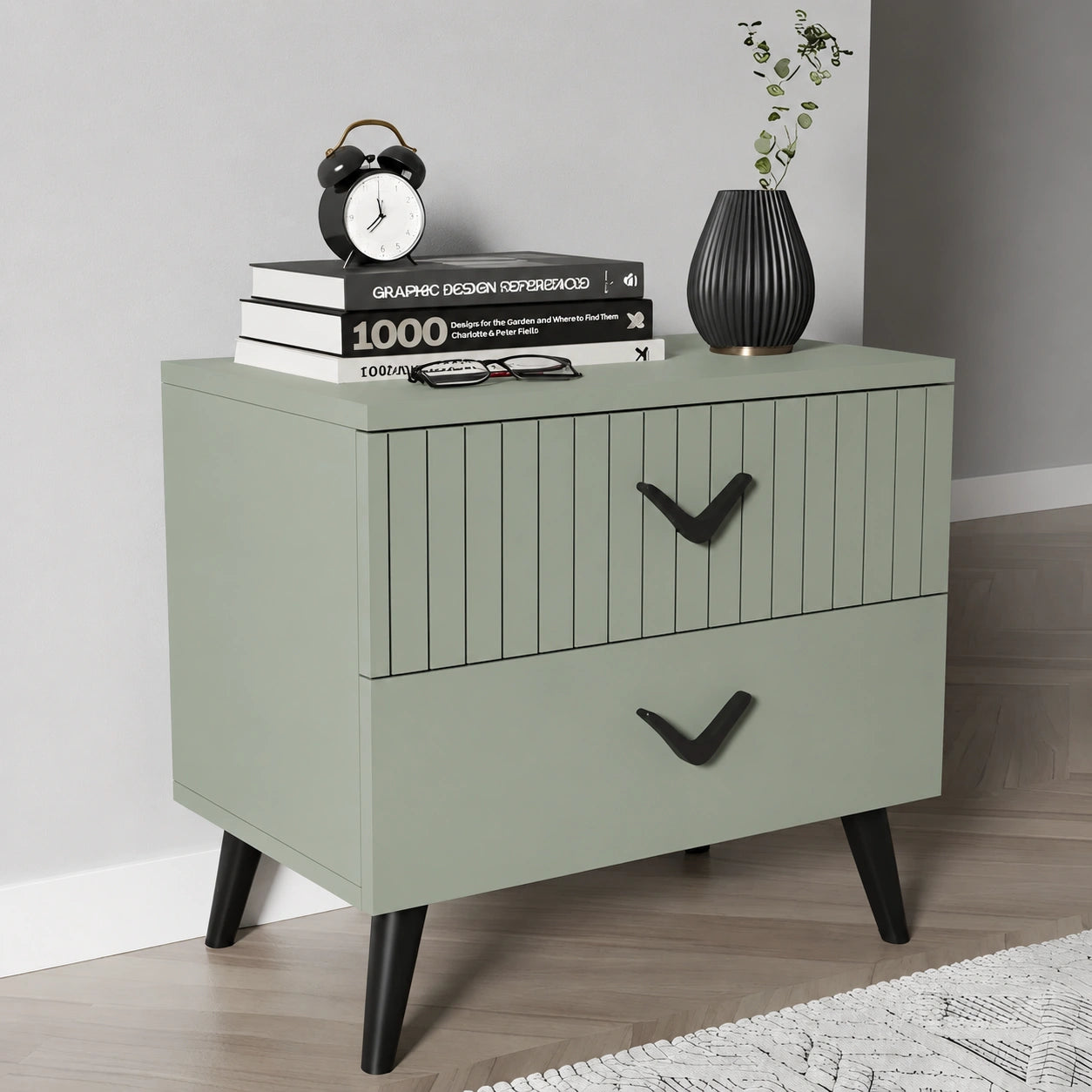 Prime Walnut 2 Drawer Solid Wood Side Table