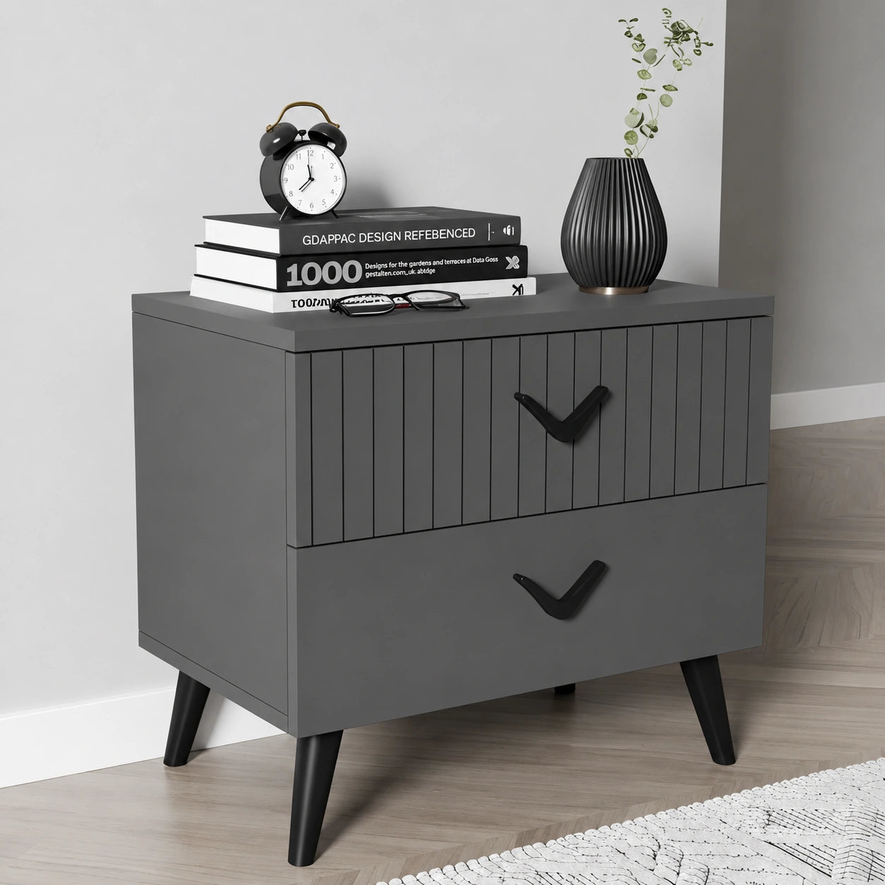 Aurelia 2 Drawer Solid Wood Bedside Table with Storage