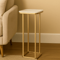 Modern White Pedestal Side Table with Gold Metal Frame
