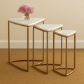 3-Piece Nesting Accent Table Set – White Marble Top with Antique Gold Frame