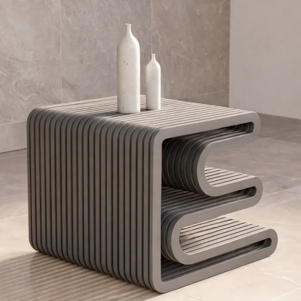 LuxeAura Slatted Wood Side Table - Furely