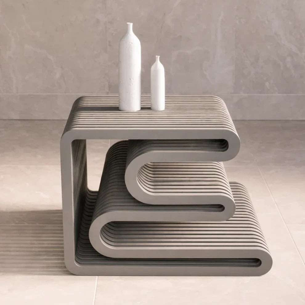 LuxeAura Slatted Wood Side Table - Furely