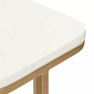 Modern White Pedestal Side Table with Gold Metal Frame - furely