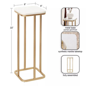 Modern White Pedestal Side Table with Gold Metal Frame - furely