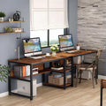 Industrial Double Workstation Desk with Shelves