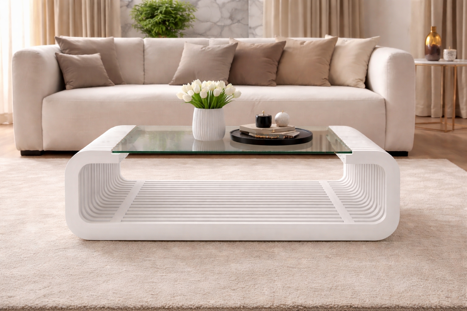 Horizon Solid Wood Coffee Table with Glass Top for Living Room