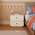 Ivory Modern Solid Wood Bedside Table with 2 Drawers