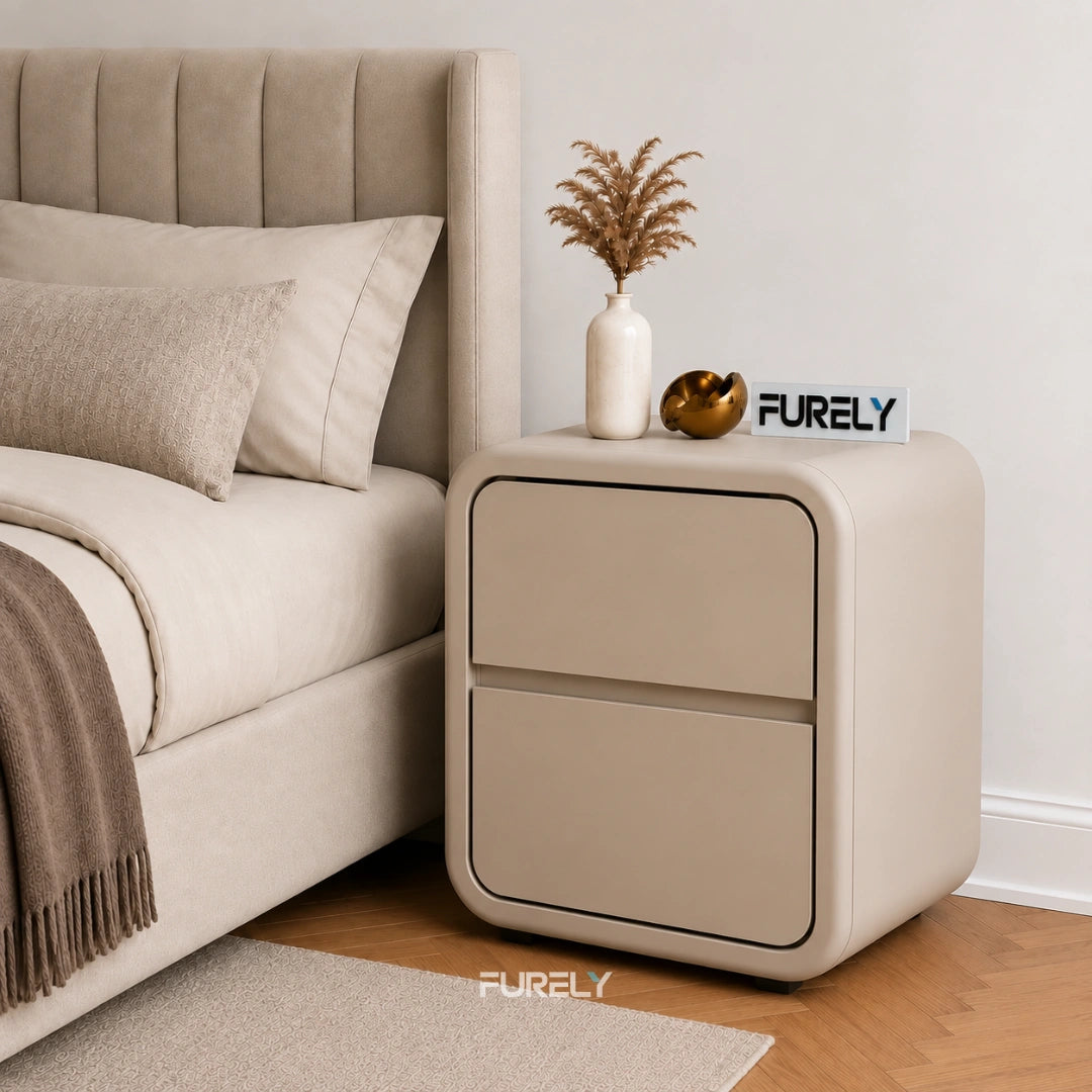Luna Rounded Solid Wood Bedside Table with 2 Drawers