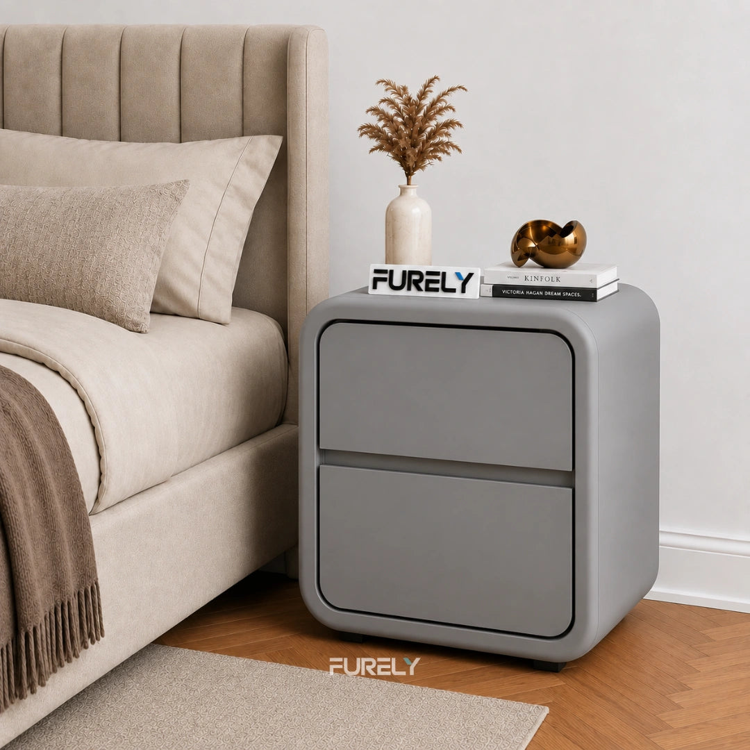 Nova Grey Solid Wood Bedside Table with 2 Drawers
