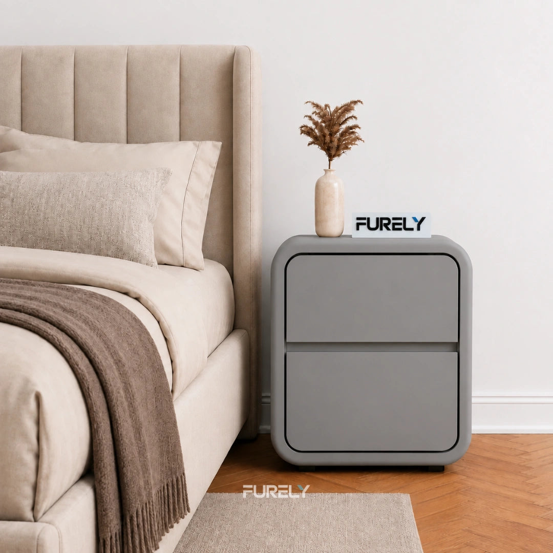 Nova Grey Solid Wood Bedside Table with 2 Drawers