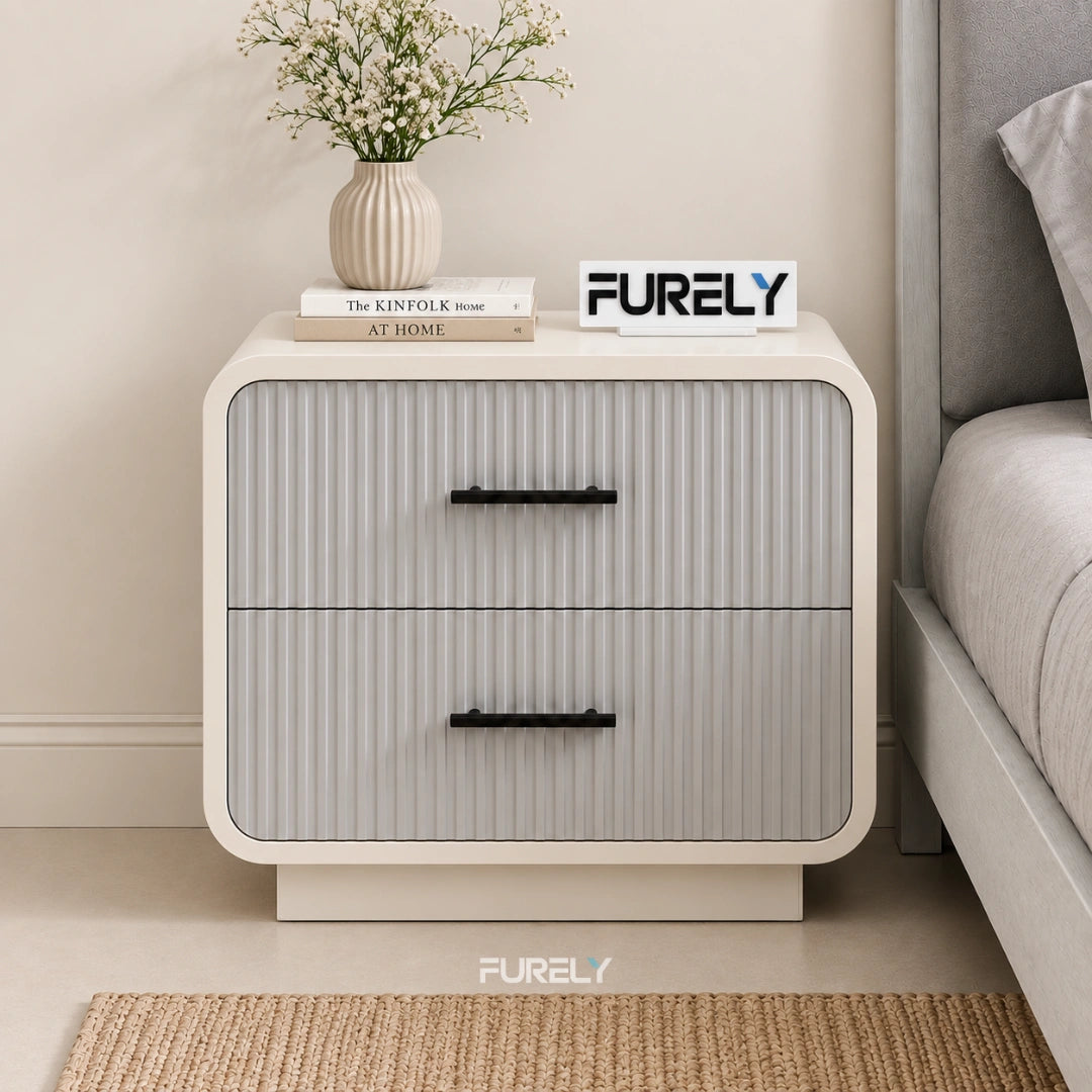 Milano Fluted Solid Wood Bedside Table with 2 Drawers