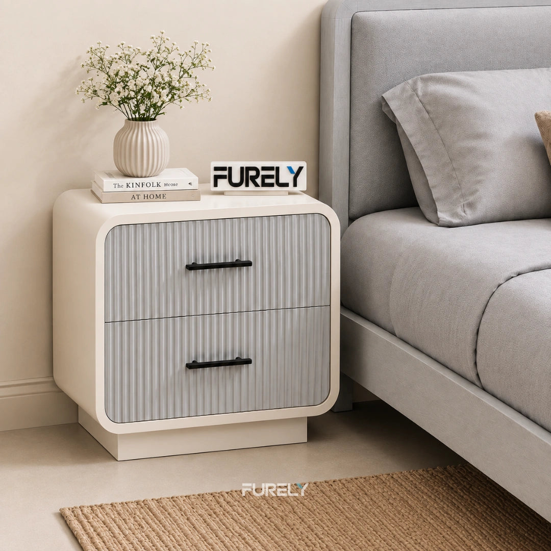 Milano Fluted Solid Wood Bedside Table with 2 Drawers