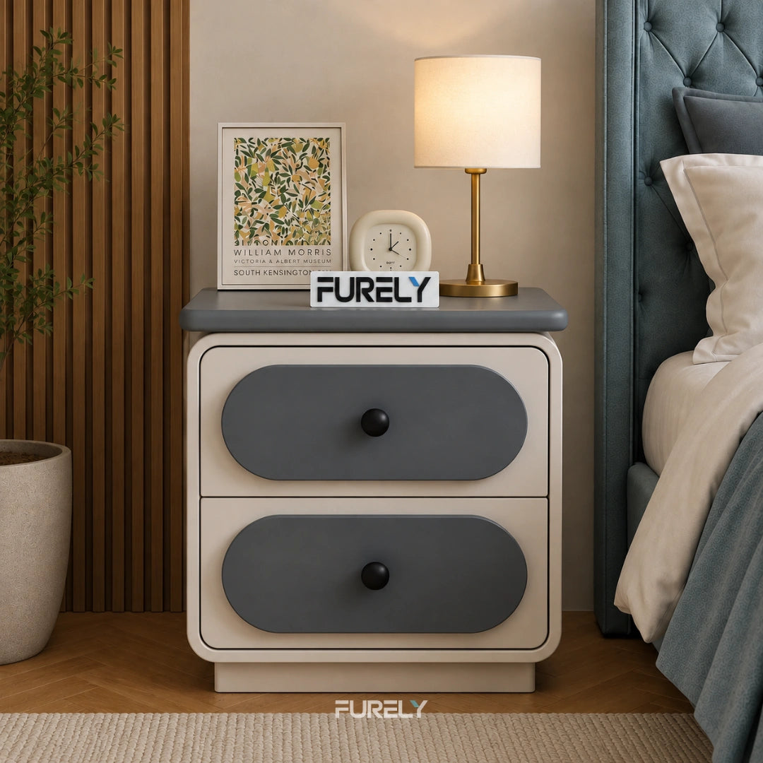 Urban Dual Tone Solid Wood Bedside Table with 2 Drawers