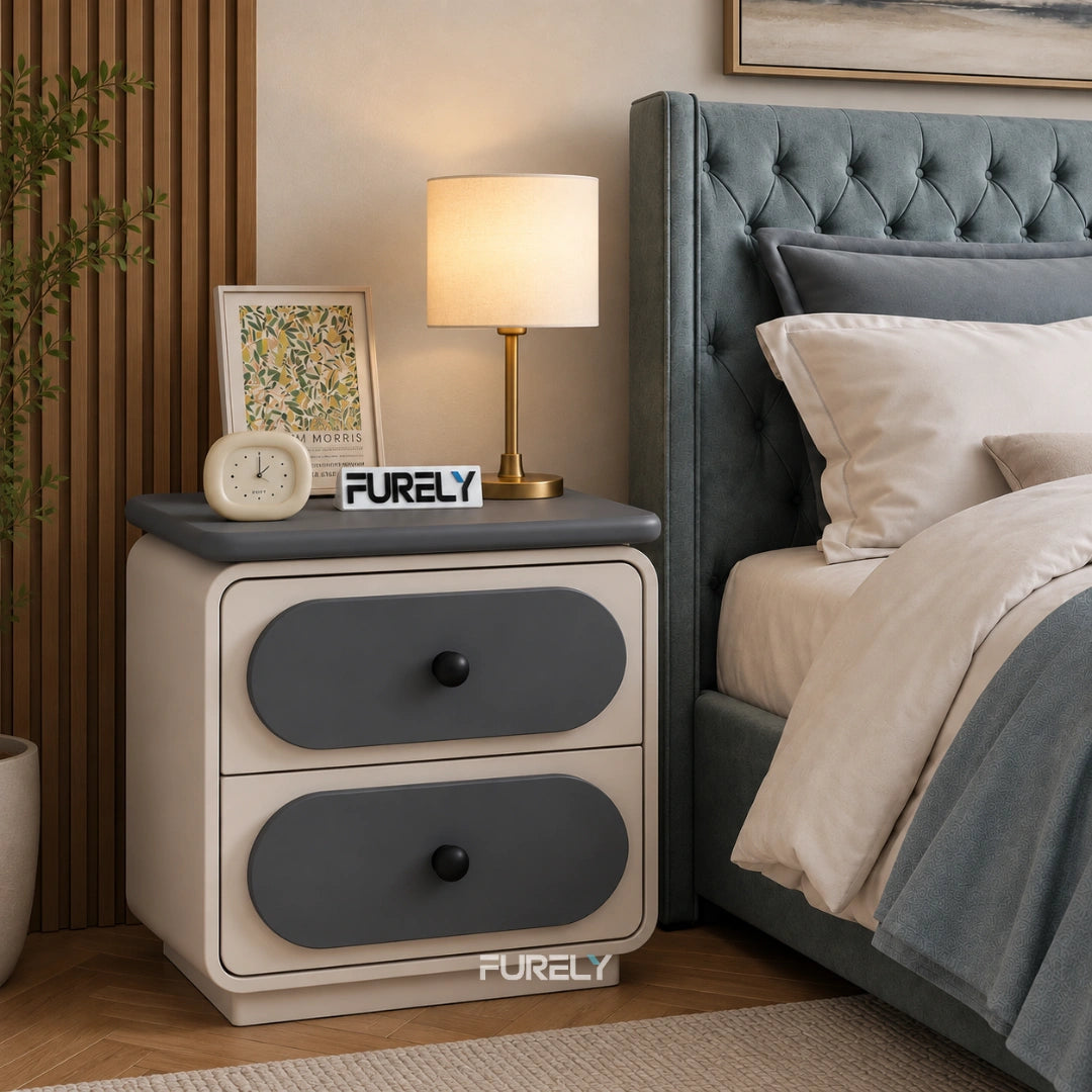 Urban Dual Tone Solid Wood Bedside Table with 2 Drawers
