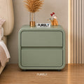 Sage Curve Solid Wood Bedside Table with 2 Drawers