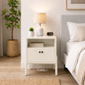 ImperialCraft Solid Wood Bedside Table with Drawer & Open Shelf - Furely