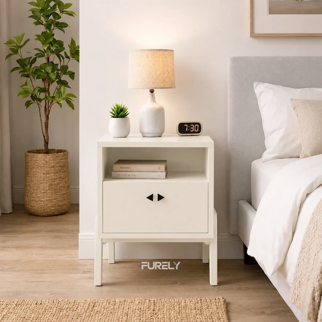 ImperialCraft Solid Wood Bedside Table with Drawer & Open Shelf - Furely