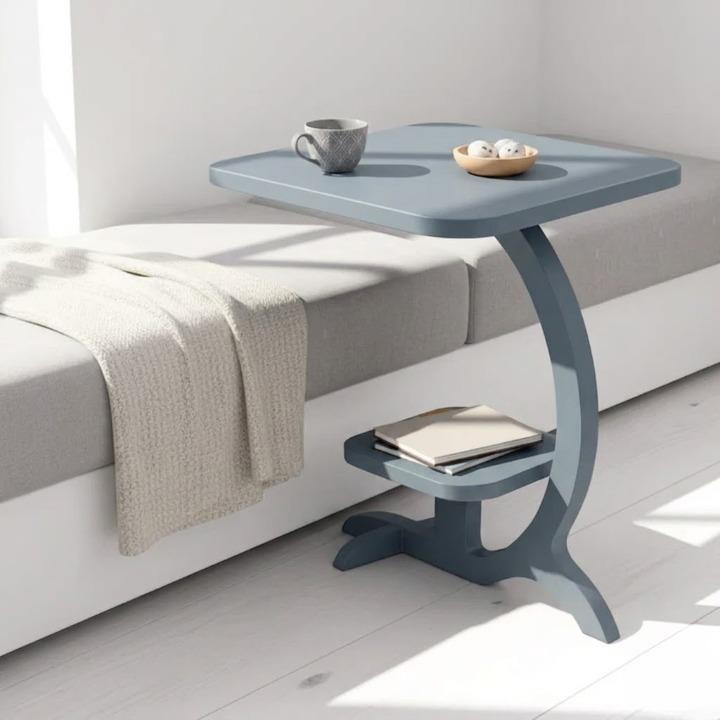 PrimeLuxeC Shaped Solid Wooden Side Table - Furely