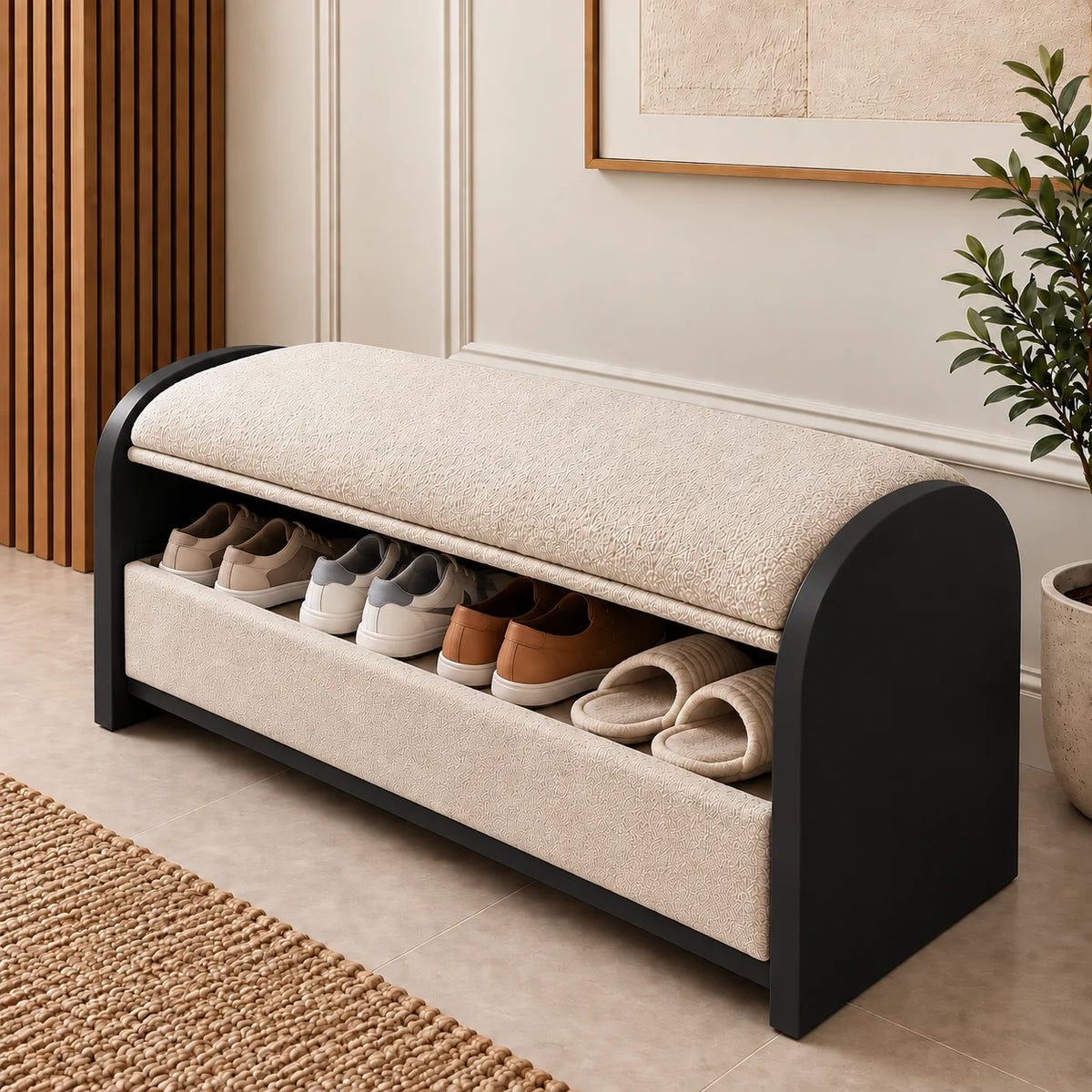 Aurevyn Solid Wood Upholstered Shoe Storage Bench