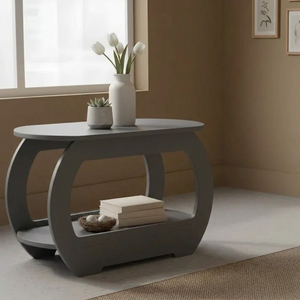 UrbanMajesty Design Solid Wood Side Table with Storage Shelf - Furely