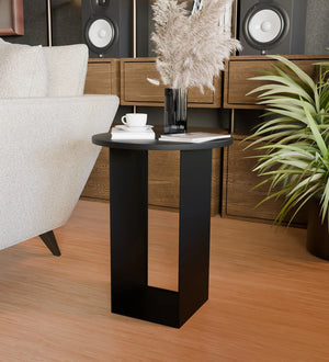 Black end table in living room