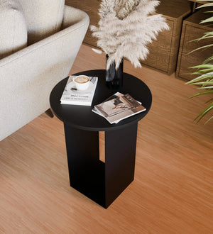 Black round end table top view