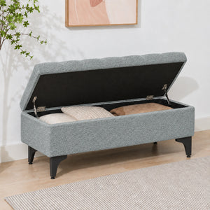 blue grey storage ottoman bench with lift-up lid and storage