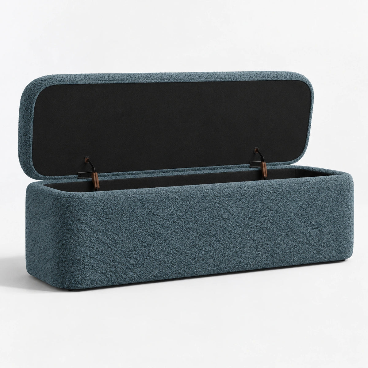Blue storage ottoman open