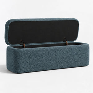 Blue storage ottoman open