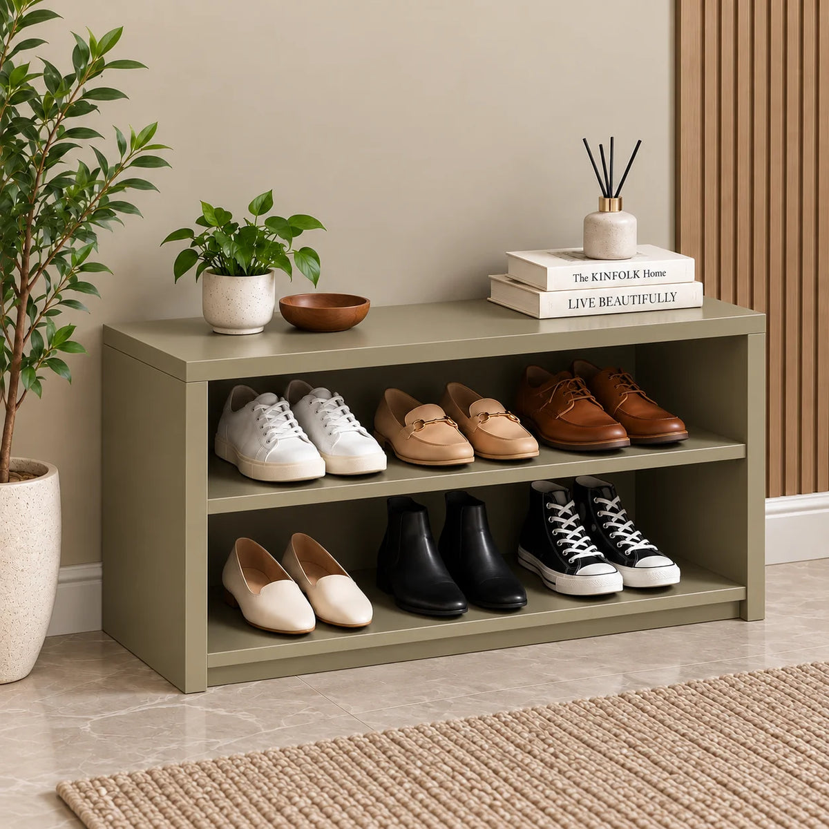 Lunavio Solid Wood 2-Tier Shoe Storage Rack