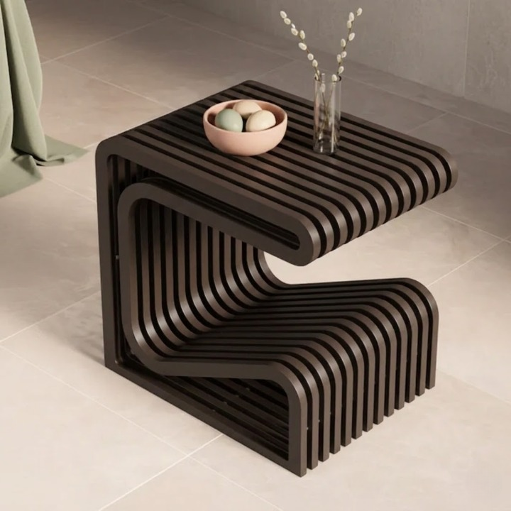 RegalNest C-Shaped Solid Wood Side Table - Furely