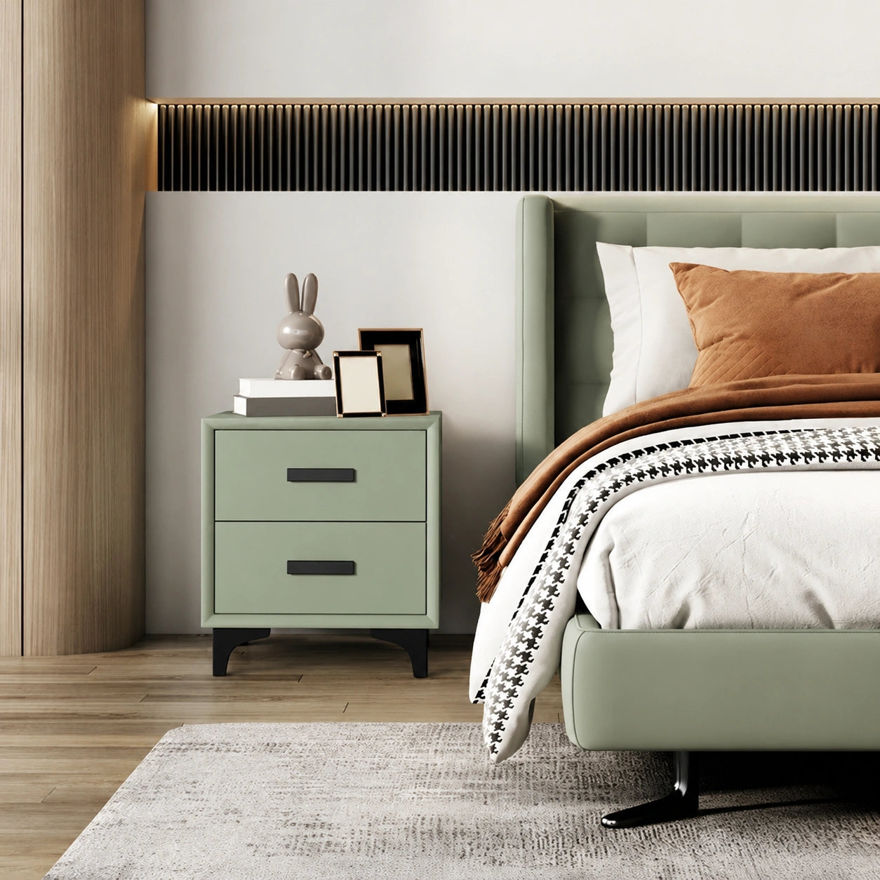 Walnut Luxe Solid Wood Bedside Tabel Cabinet with Drawers