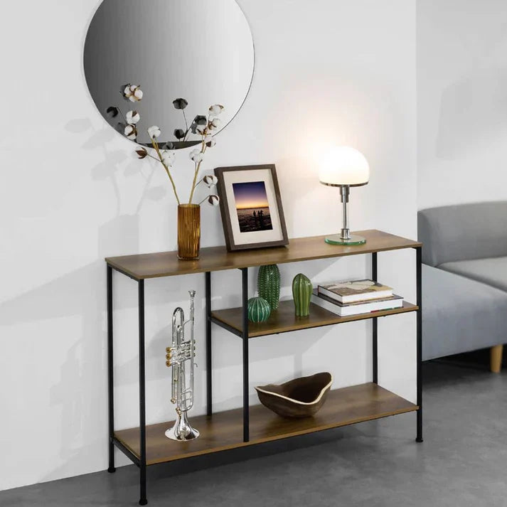 Modern Industrial Console Table with Shelves