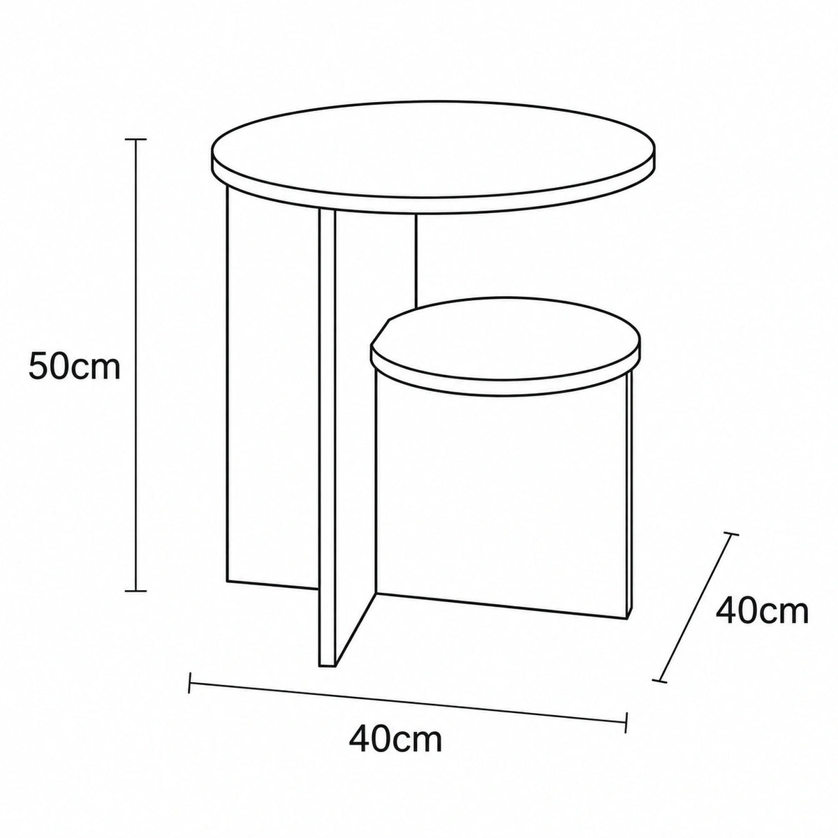 Cream round side table dimensions showing 40 cm width, 40 cm depth and 50 cm height