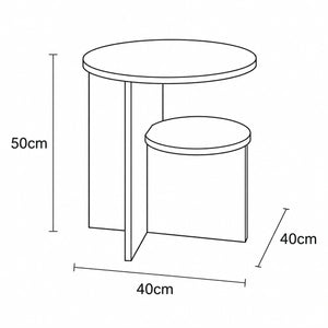 Cream round side table dimensions showing 40 cm width, 40 cm depth and 50 cm height