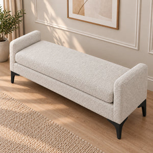 Cream tufted storage ottoman bench top view