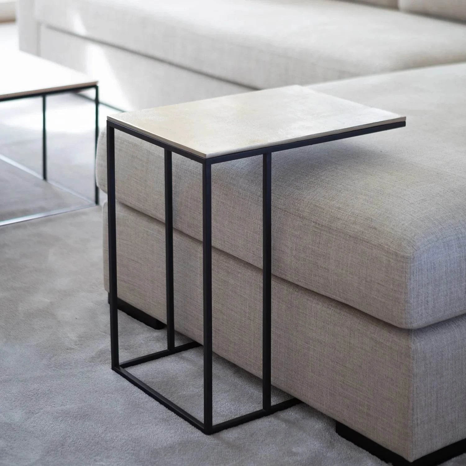 Modern C-Shaped Sofa Side Table – Minimal Steel Frame Snack Table