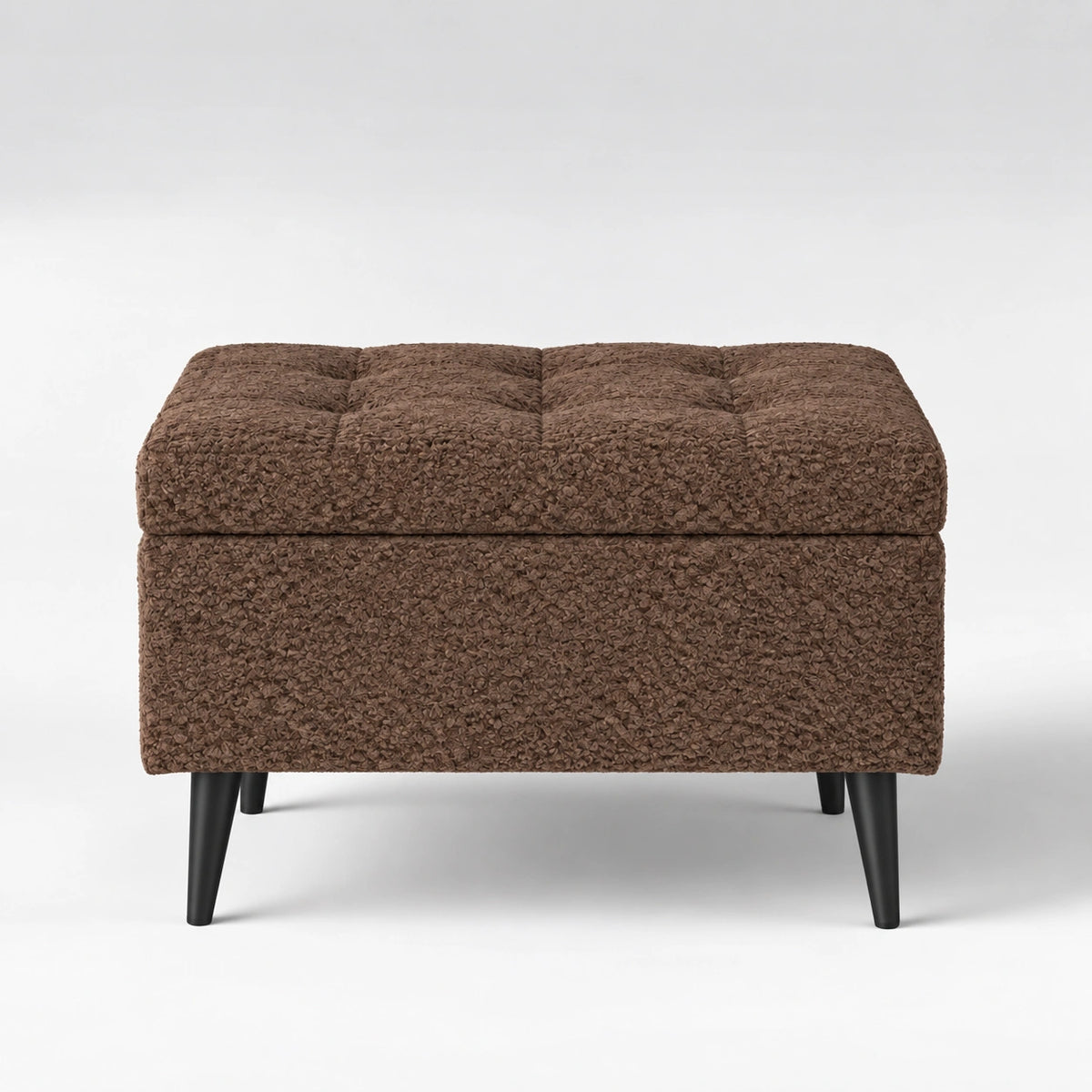 Dark brown upholstered storage ottoman bench front view