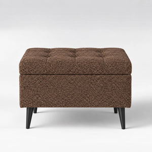 Dark brown upholstered storage ottoman bench front view