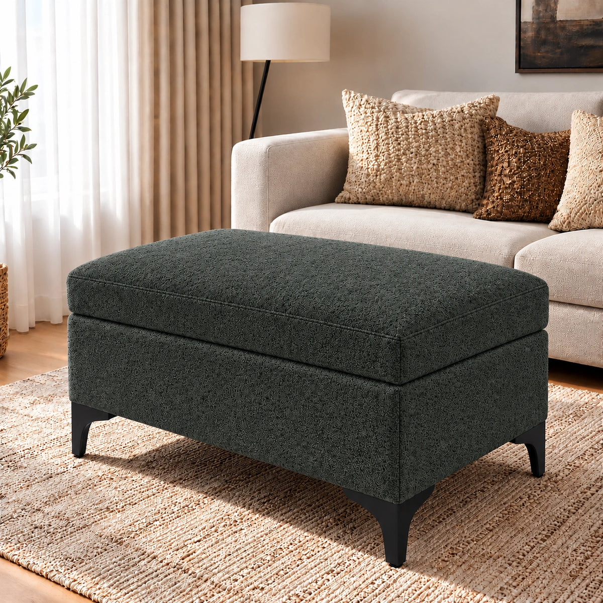 Dark charcoal storage ottoman