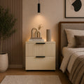 Fluted Solid Wood Bedside Table with 2 Drawers & Storage