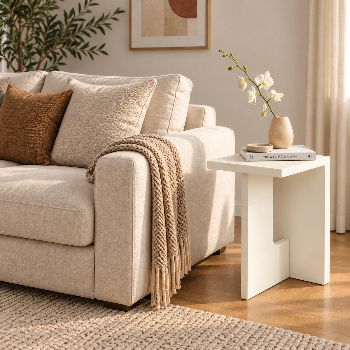 Elara modern white end table in living room