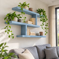 Calviora Solid Wood Blue Geometric Wall Shelf