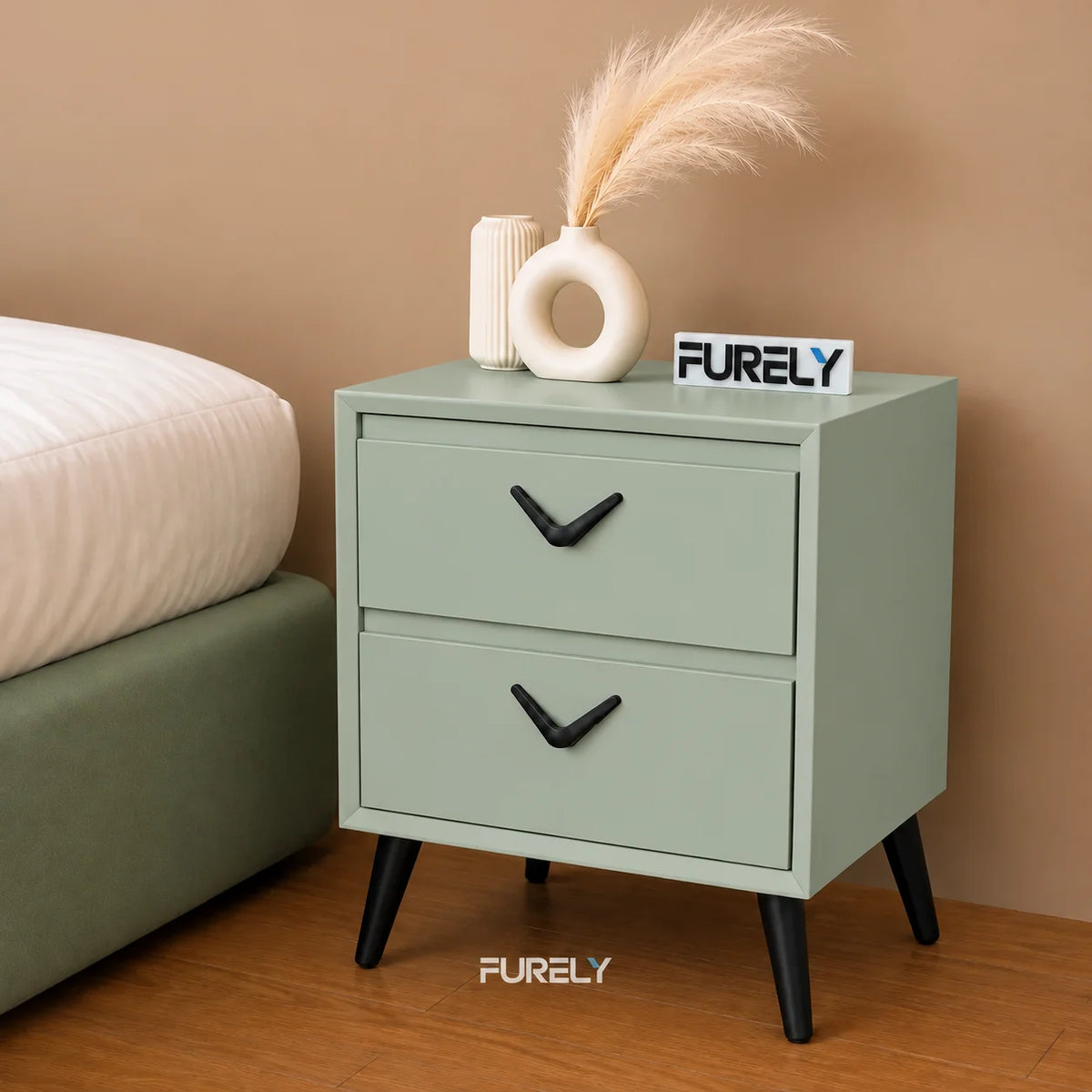 Elegant Solid Wood Bedside Table with 2 Drawers