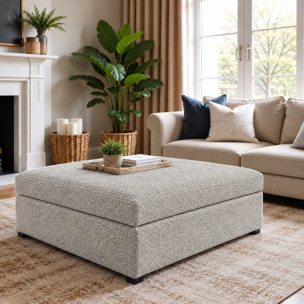Light grey storage ottoman