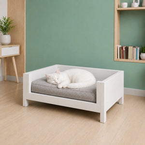 Luxury Solid Wood Cat Bed with Cushion for Indoor Cats Front Right View
