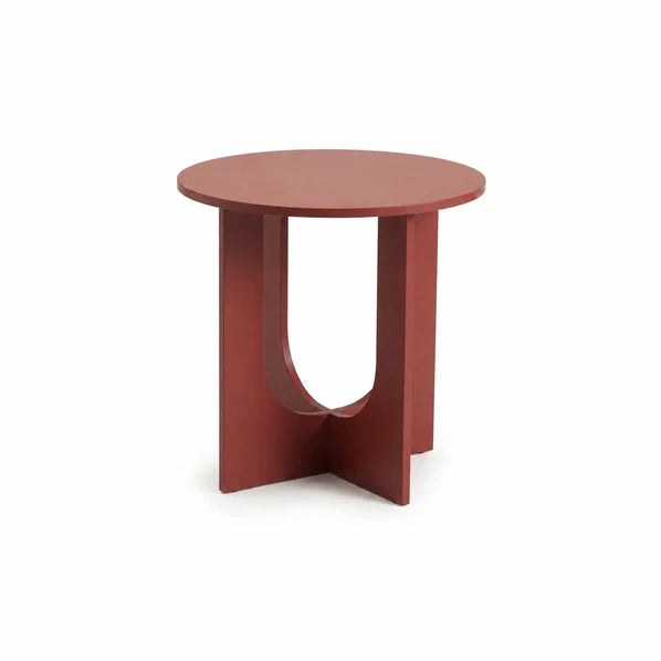 Maroon round end table on white background